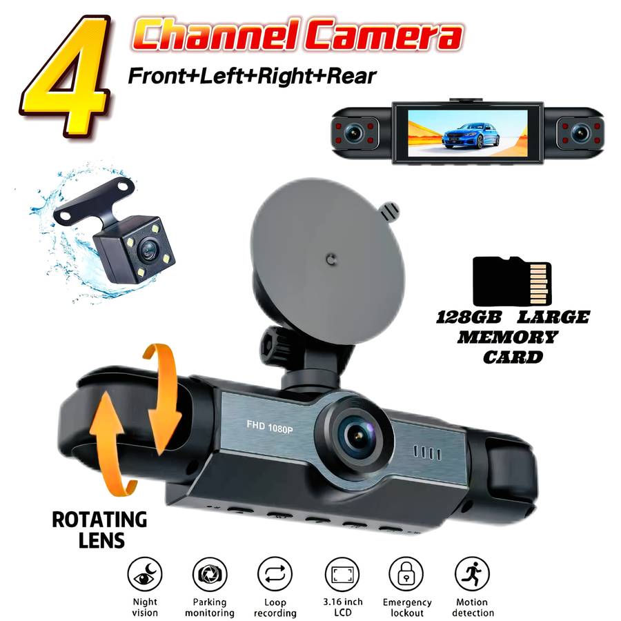 Dashcam Model 4 Cameras Front Rear Left And Right Including 32G Card
