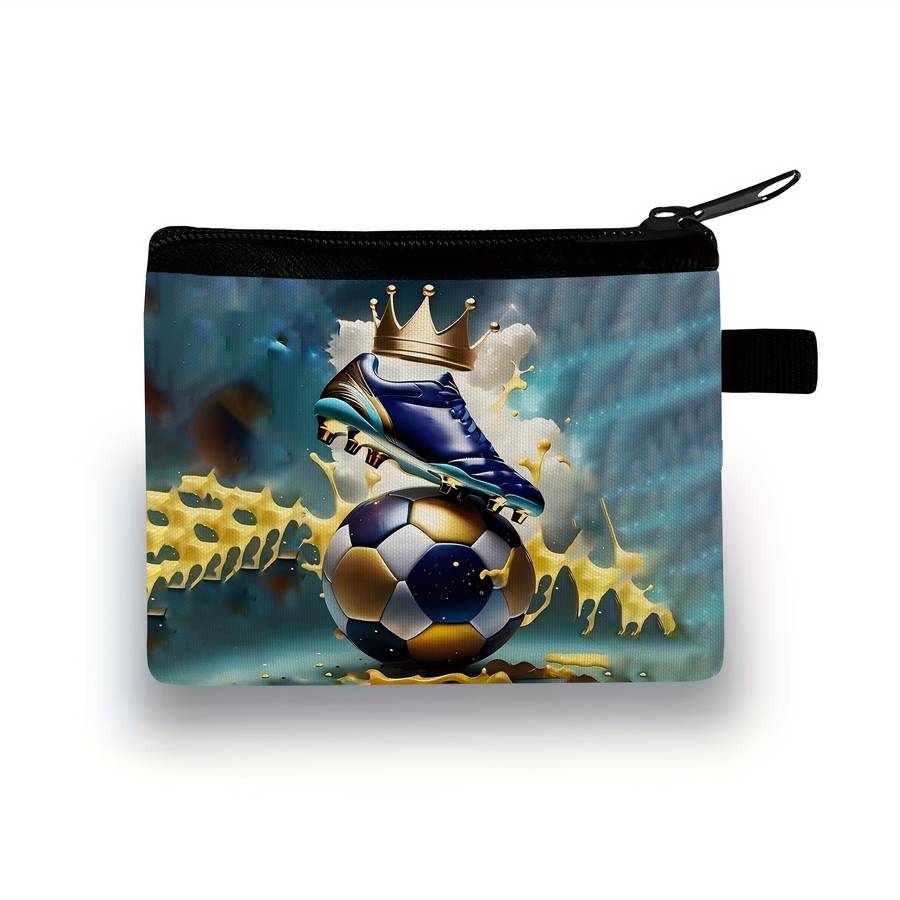 1pc Soccer Crowned Ball Printed Polyester Coin Purse Neutral Style Durable Hand Washable No Edg