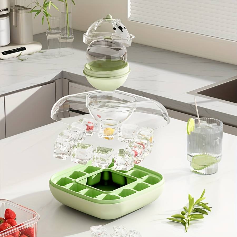 Ice Molds Color Tender Green Style2In1 Bear Ice Tray Press Bottom 12 Compartments  1 Ball