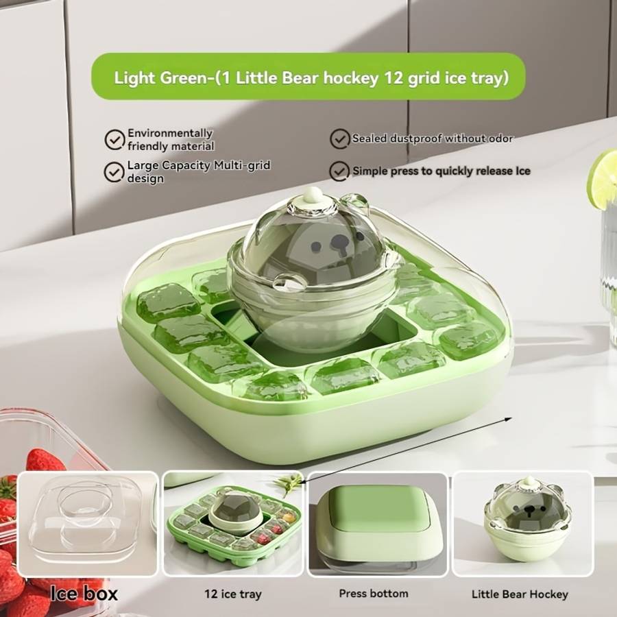 Ice Molds Color Tender Green Style2In1 Bear Ice Tray Press Bottom 12 Compartments  1 Ball