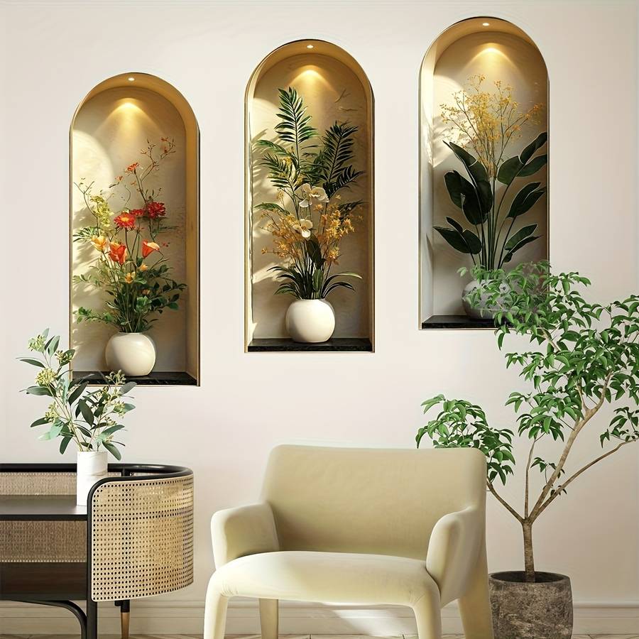 3PCS Nordic Textured Set Wall Stickers Fresh Green Plant Pot Bedroom