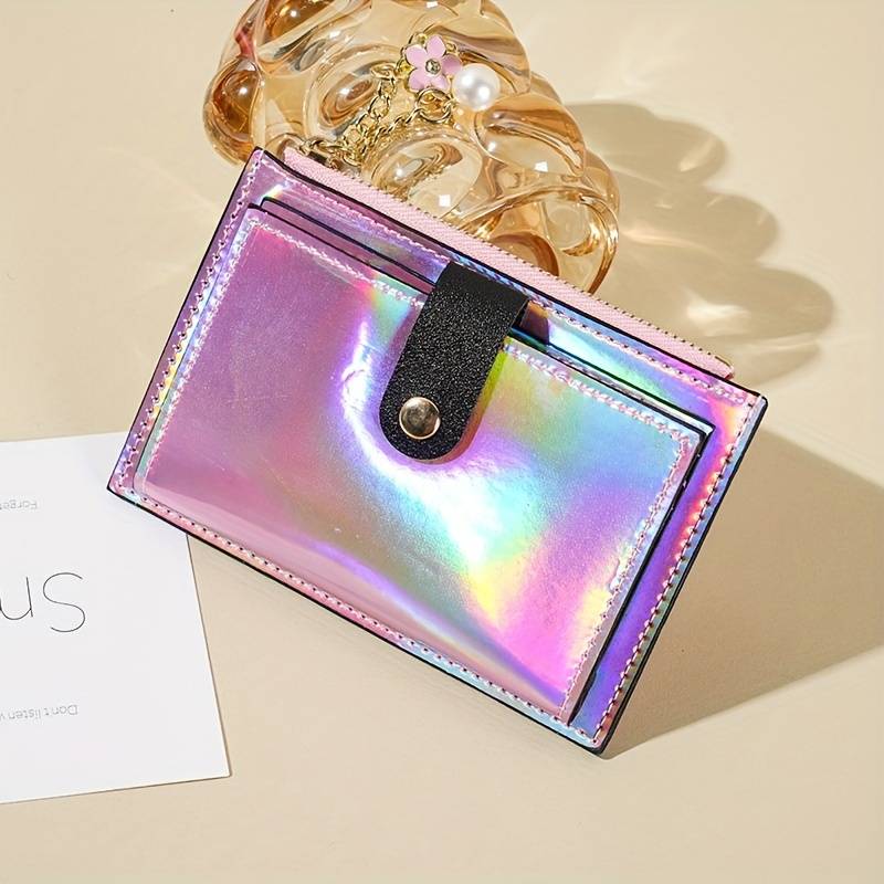 1pc Holographic Wallet For Women Ultra-Thin Multi-Function Card Holder Patent Leather PU Coin Pur