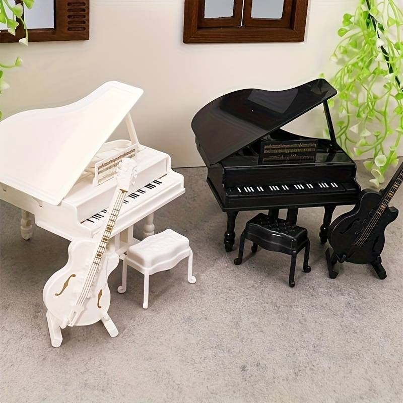 3D Puzzle Musical Instrument Model Items White Mini Piano Table Chair  Add   Guitar