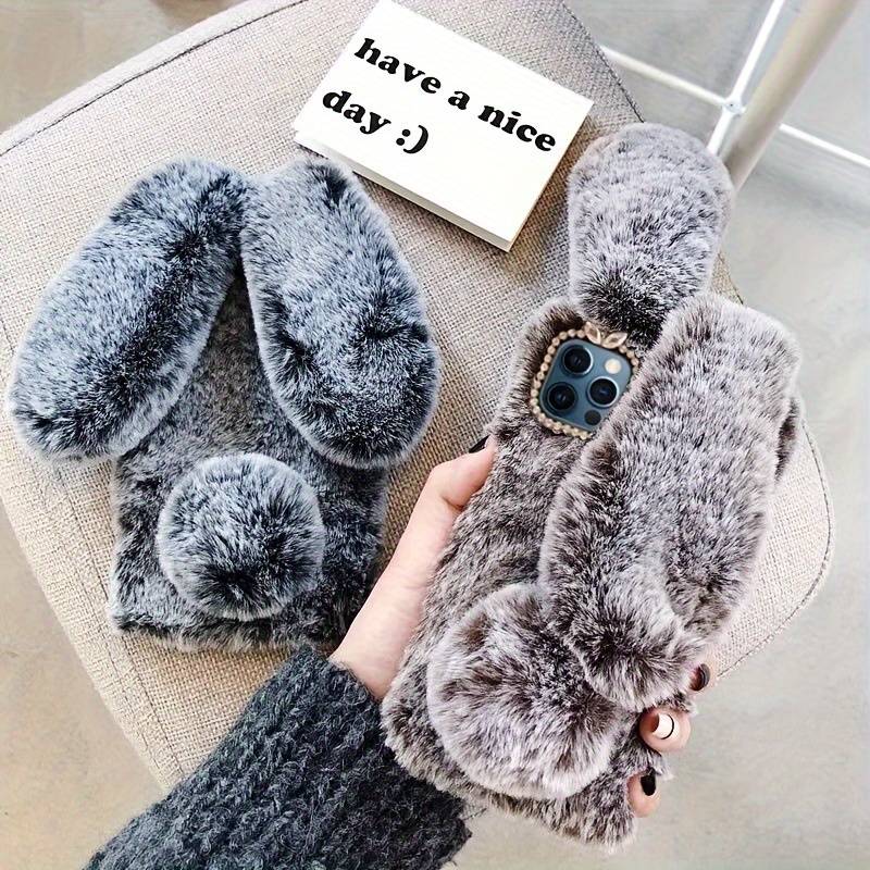 1Pc Grey For iPhone 14 Cute Rabbit Plush Phone Case