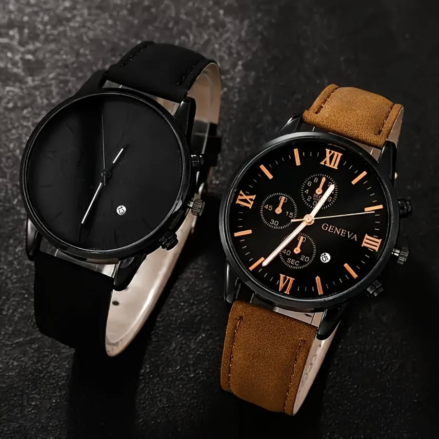6Pcs Brand New Set Of Men Stylish Quartz Watches Featuring Simulated