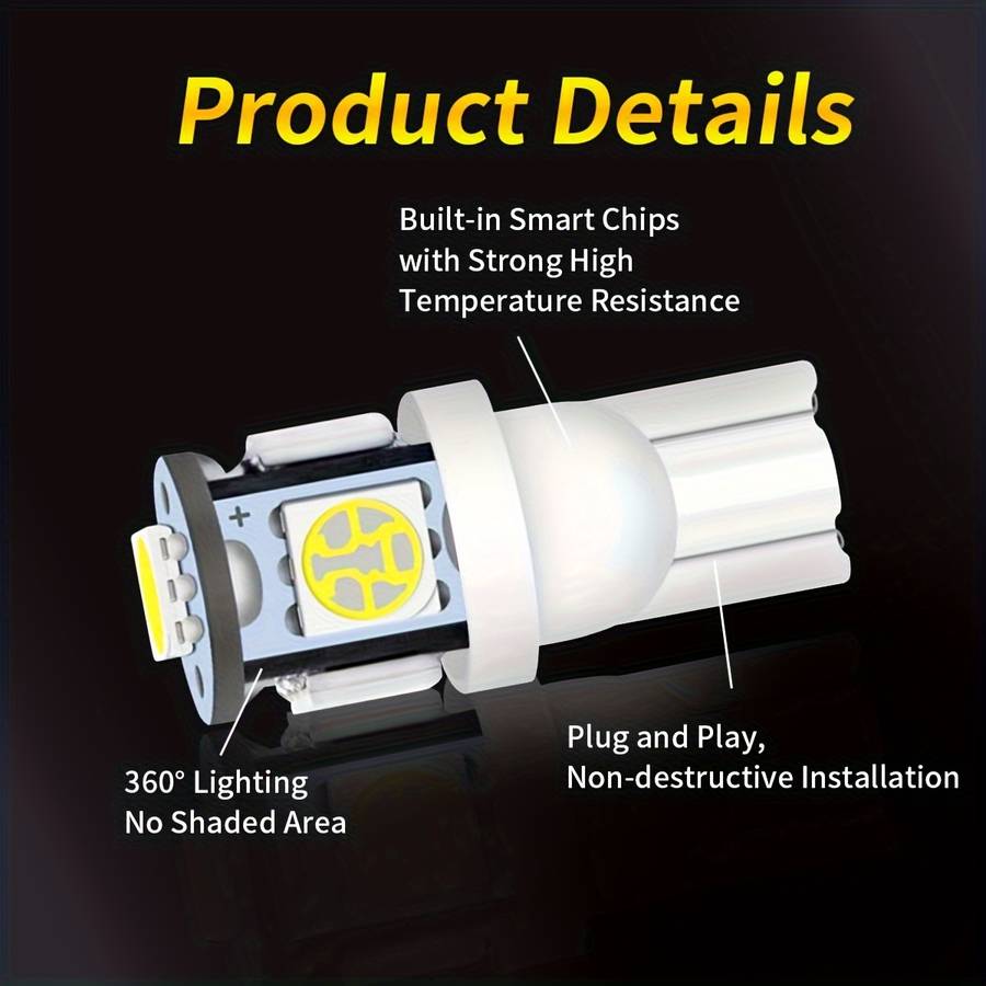 2Pcs White LED Car Turn Signal Bulbs T10 W5W LED