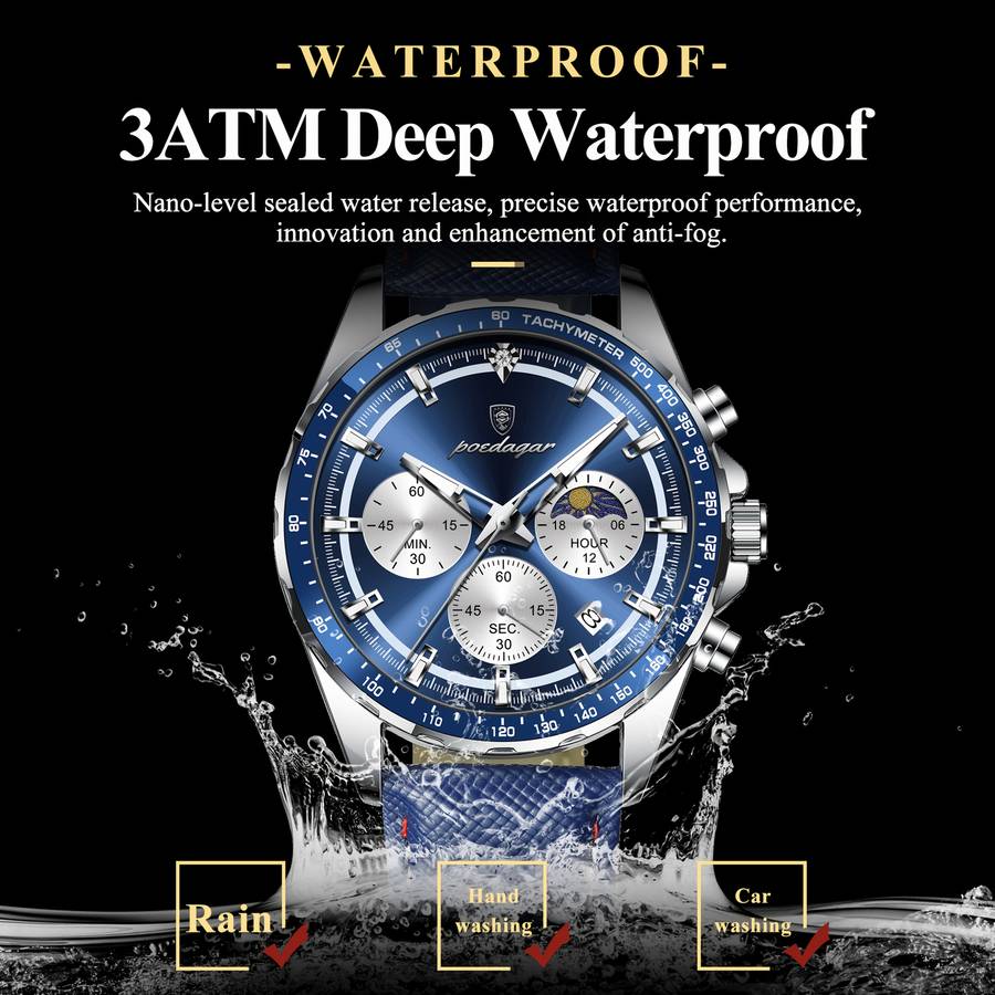 Classic Luxury Leather Waterproof Men Watch Casual Style 3Atm Water