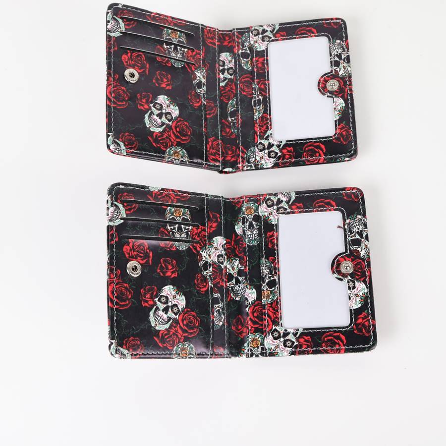 Stylish Retro Skull Rose Compact Wallet