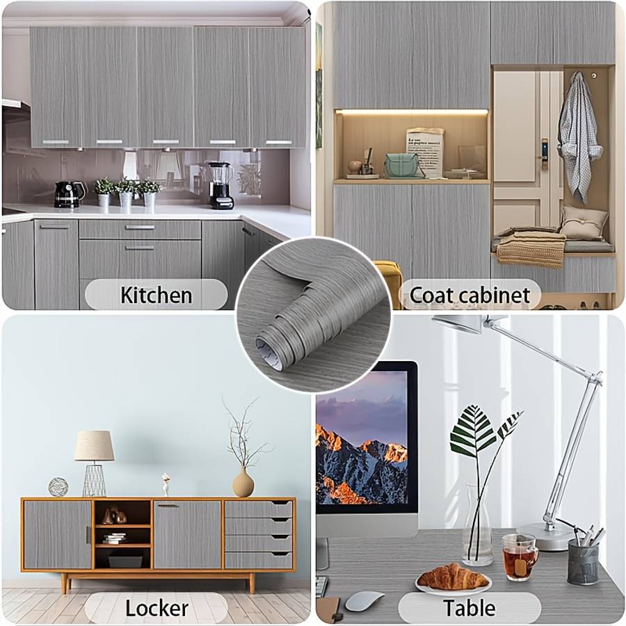 Self Adhesive Floor Sticker Silver Sandalwood Pattern 60cm x 10m