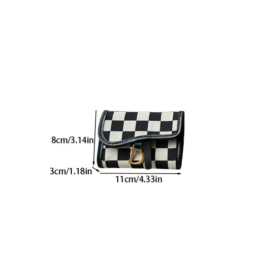 Casual Style Plaid Coin Purse Multi-Card Holder With Snap Closure Polyester Lined Fashionabl
