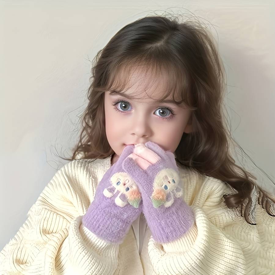 Winter Gloves Color Rabbit Fruit Gloves To Pink
