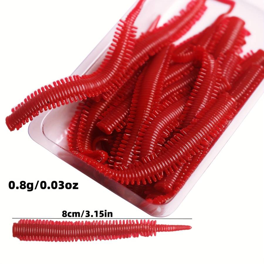 10pcs Turiou Realistic Red Worm Soft Lures 8cm Floating TPR Material Needle Tail Design Art