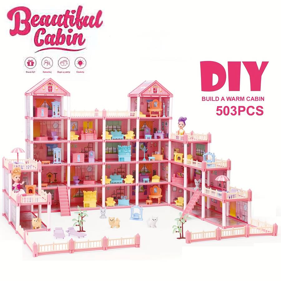 Building Toy Architectural Model Toy Set Color Large Pink Assembled Castle