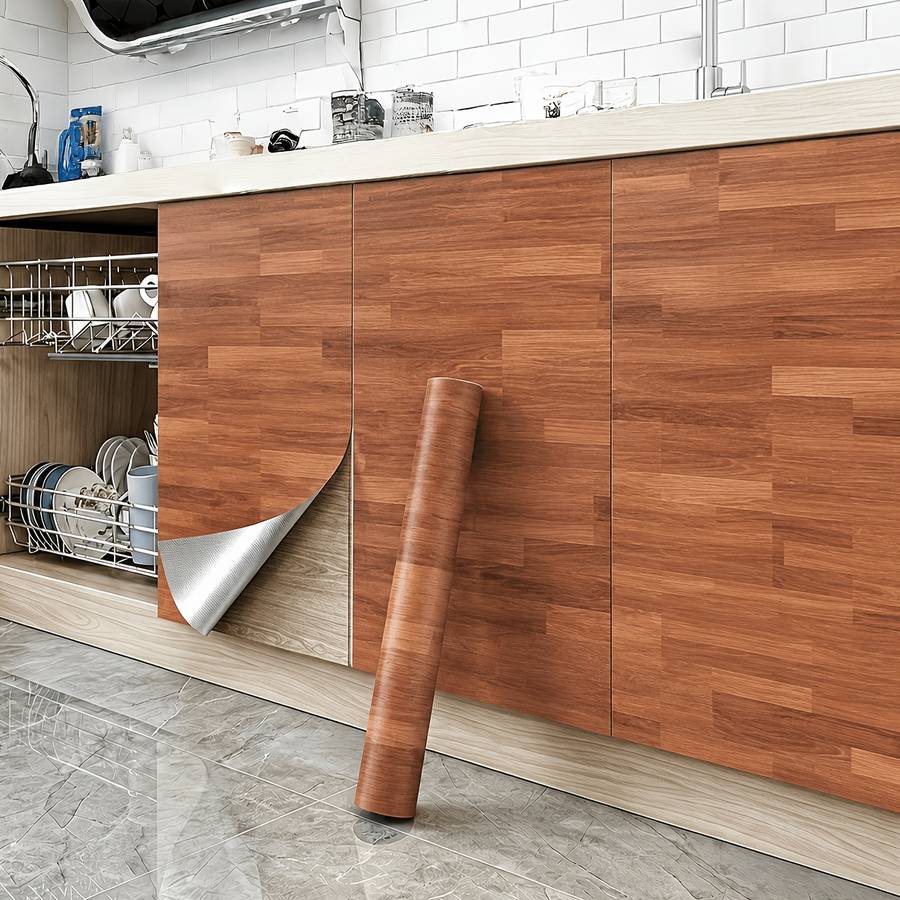 Self Adhesive Floor Stickers Embroidered Walnut Aluminum Foil 40Cm*200Cm