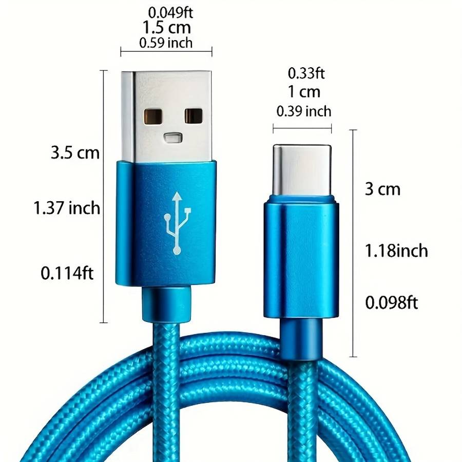 1pc  Type-C Fast Charging Cable 100cm Nylon Round Matte Finish Data Sync Female to Male 10-