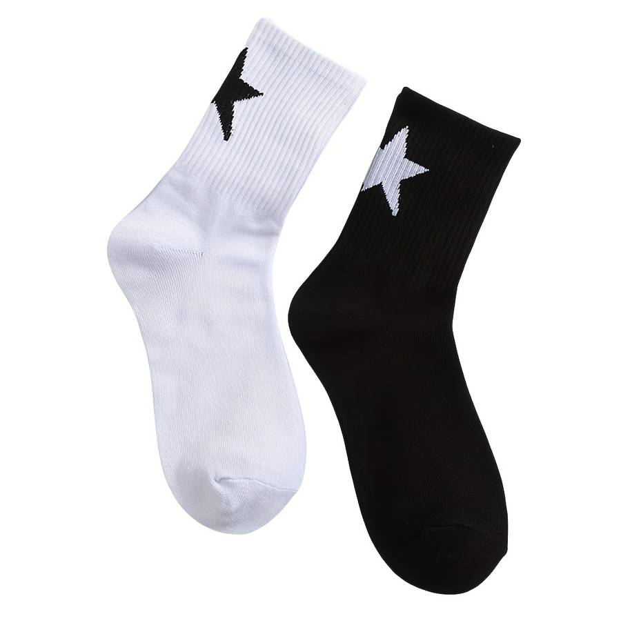 2 Pairs Black And White High Elastic Socks