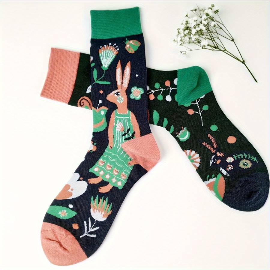 Women S Socks Color Powder Green Mouth Rabbit1 Pair Pack Size Onesize