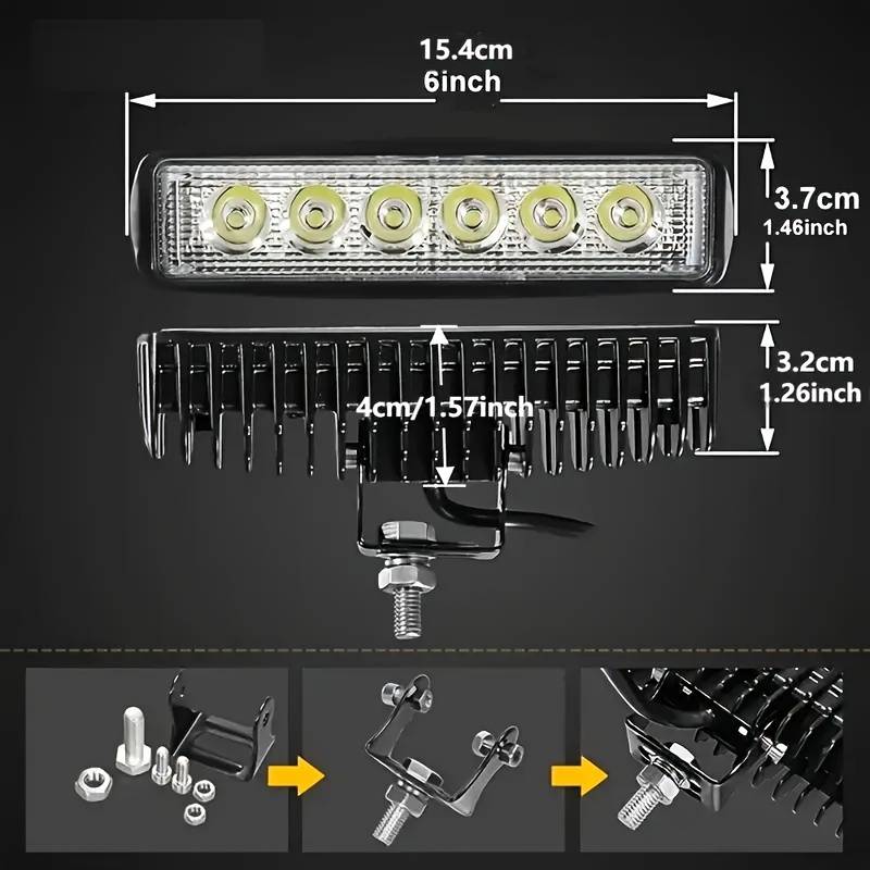 1pc Car and Motorcycle LED Lights with Straight Line 6 Light and Lens 18W Large Field