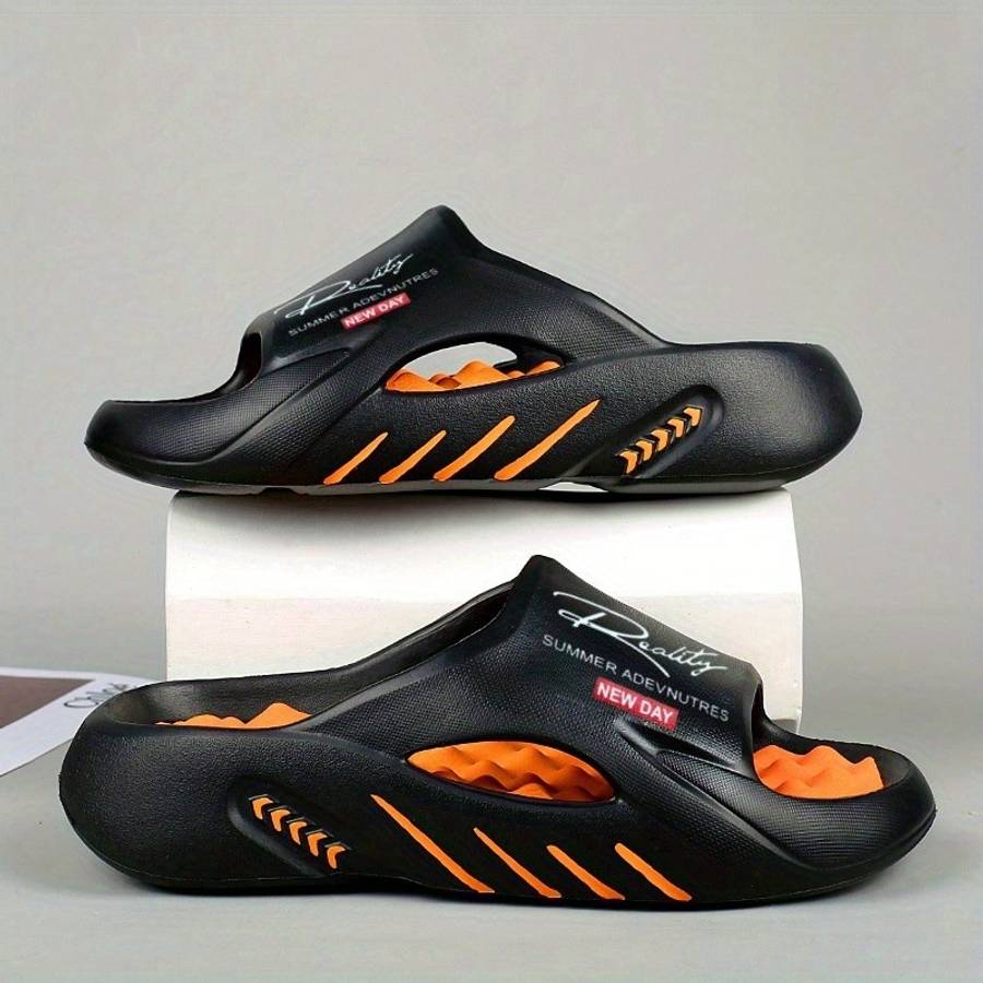 Men Slippers Summer Style Black Orange Size Uk 4.5 To 5