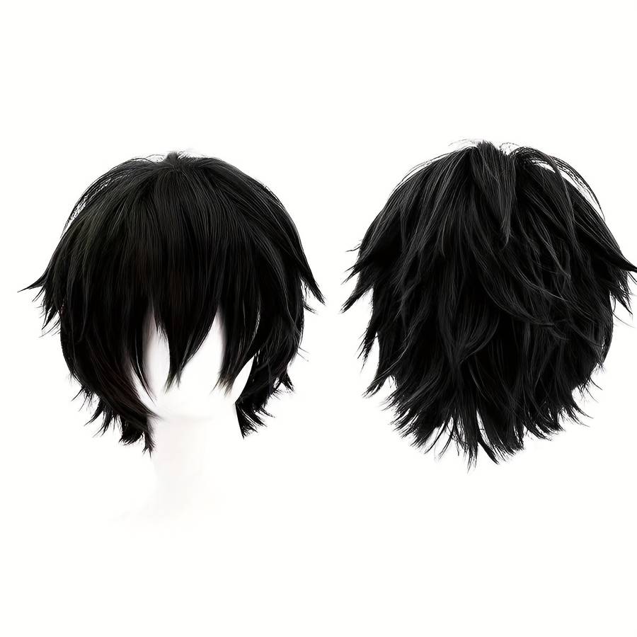 Black Mens Wigs Hair Length 30.48Cm