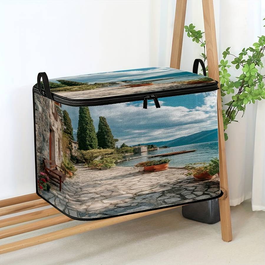 Modern Alpine Lake Landscape Painting Storage Bag