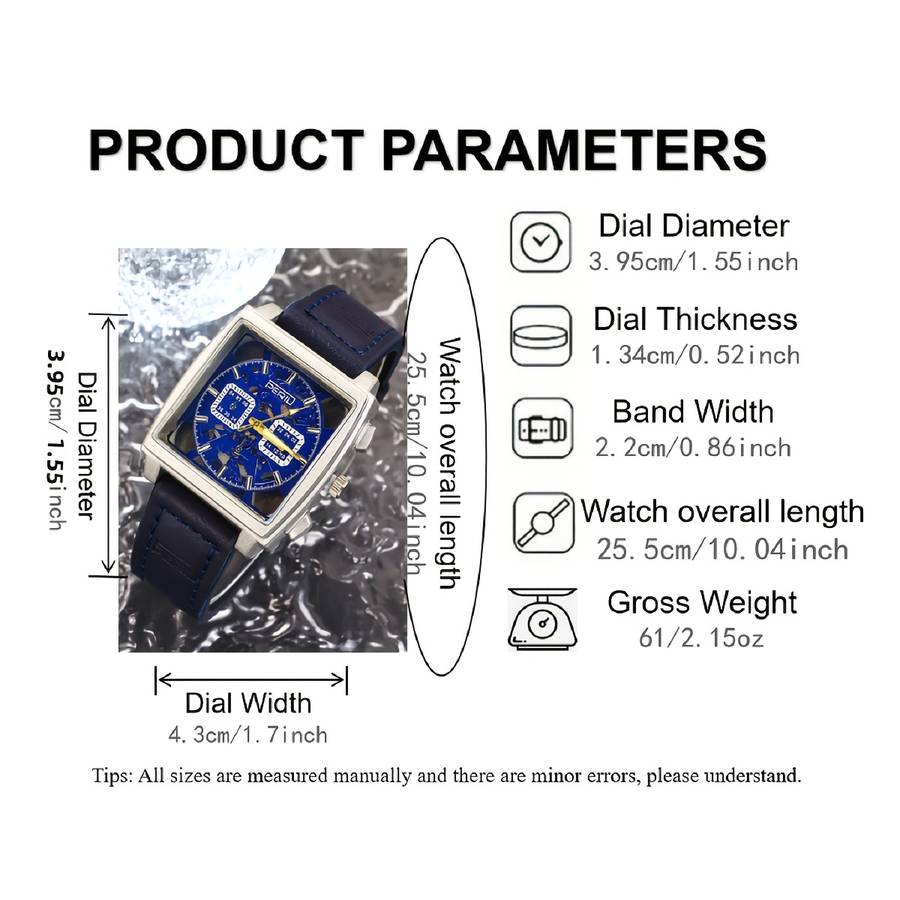 Men Quartz Watch Featuring Square Silvery Case With Hollow Design