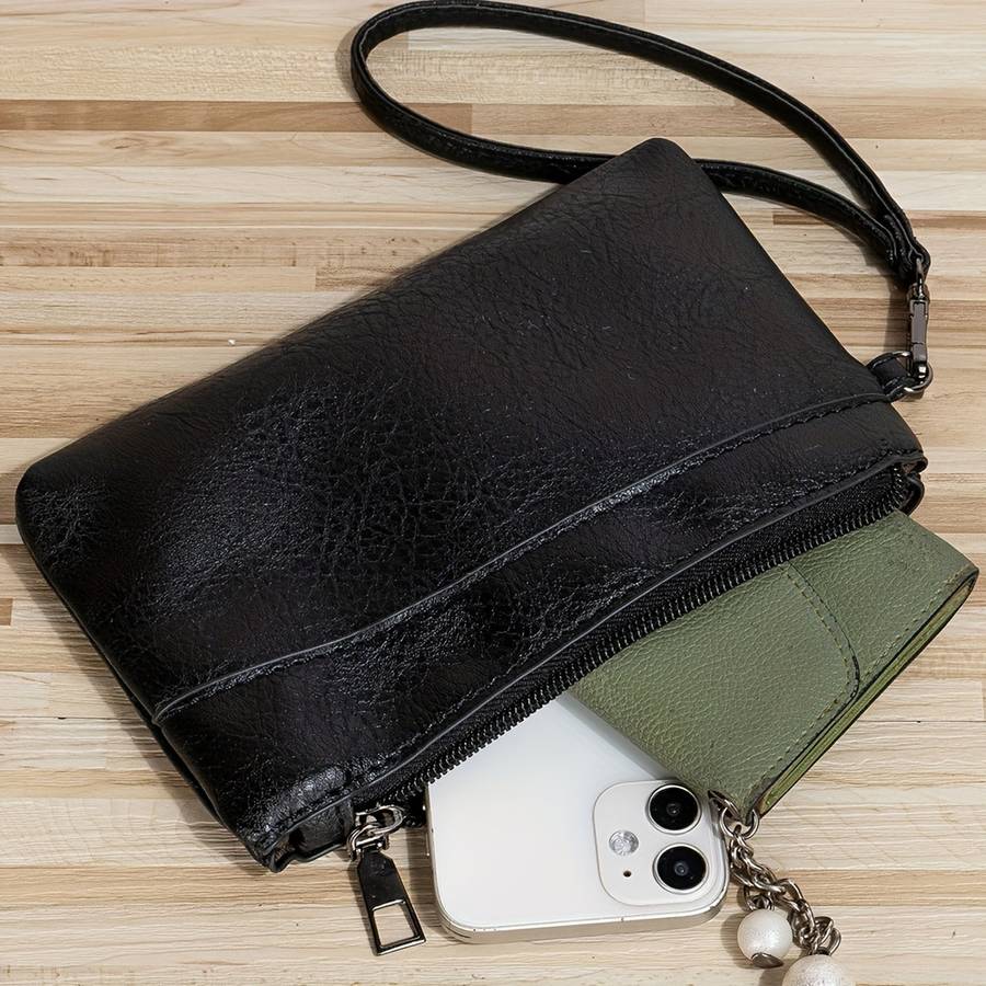 1pc Man'S Retro Style Clutch Bag With Zipper Wristlet Clutch Purse Cell Phone Wallet Handbag W