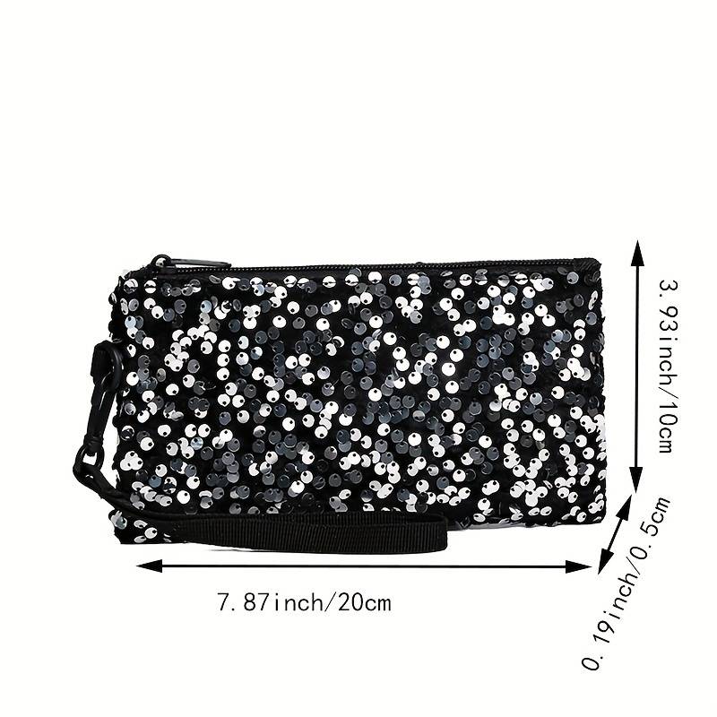 1pc Women's Black Sequin Clutch WalletLong Zippered Phone Bag with Adjustable Strap Stylish Wri