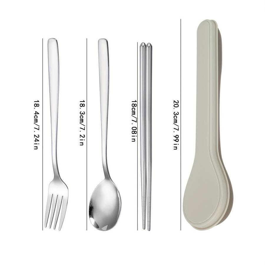 3pcs Portable Cutlery Set with Stainless Steel Chopsticks Spoon And Fork Ideal for Students