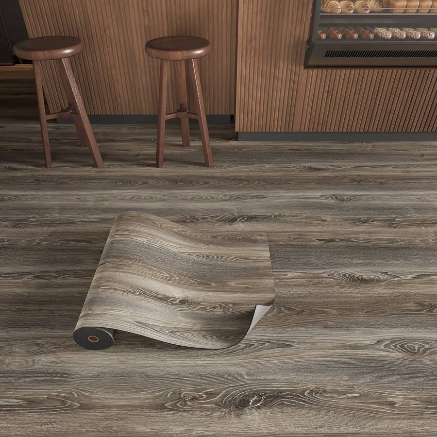 Self Adhesive Floor Stickers Retro Gray Brown Wood Grain 2 Rolls Covers 2.4 Square Meters