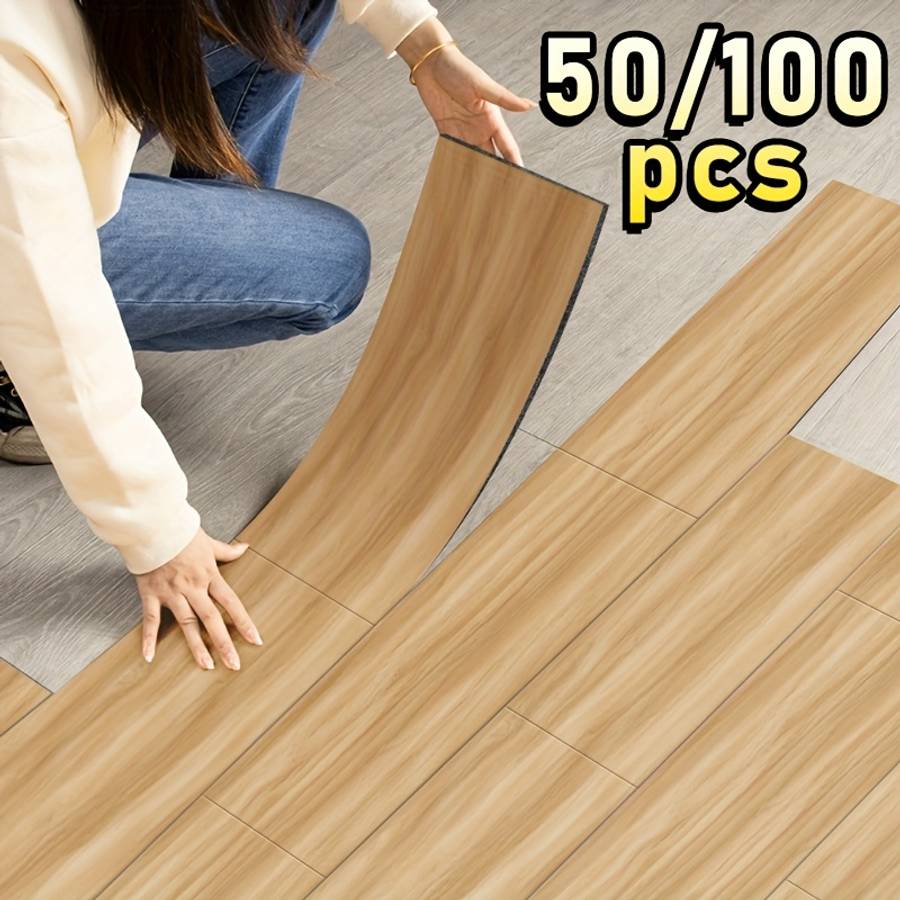 Self Adhesive Floor Stickers Pine Wood Grain 100Pcs 15Cm*40Cm