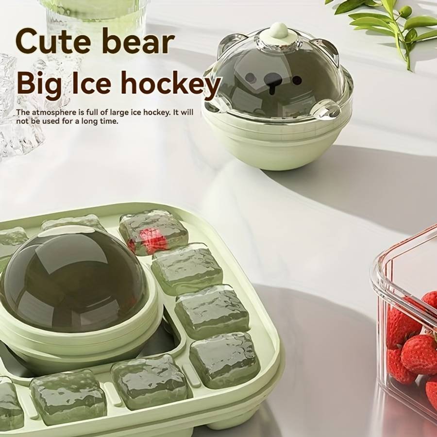 Ice Molds Color Tender Green Style2In1 Bear Ice Tray Press Bottom 12 Compartments  1 Ball