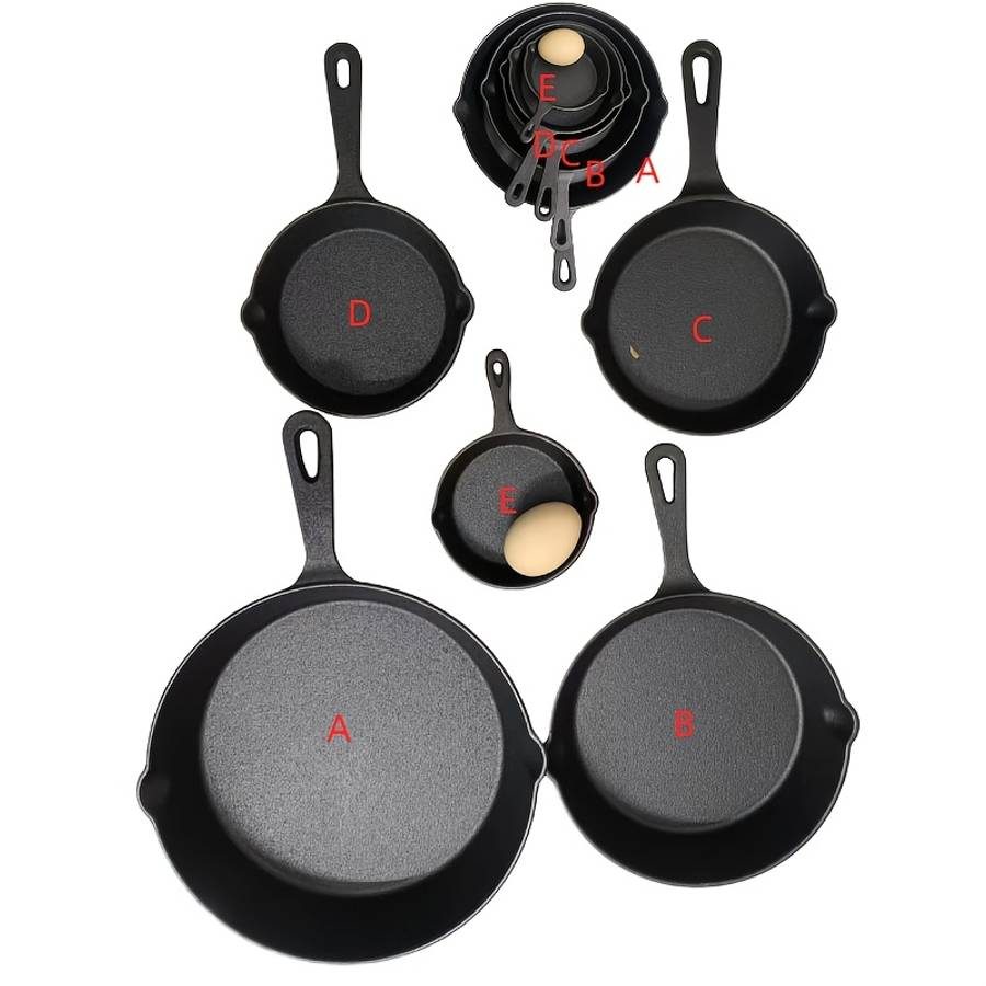 Set Cast Iron Cookware Set 10 Inch 8 Inch 6 Inch Flat Pans Excellent Heat Black