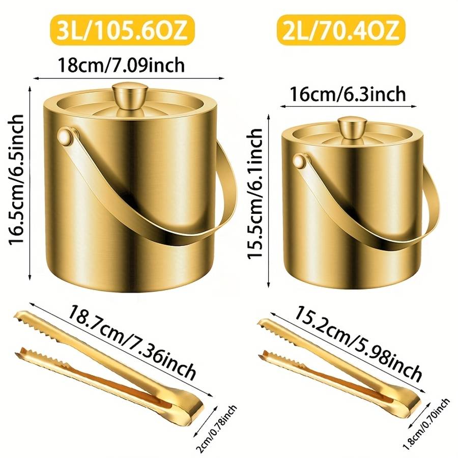 Ice Bucket Quantity Golden 2Pcs Ice Bucketclip Capacity3L105.6Oz