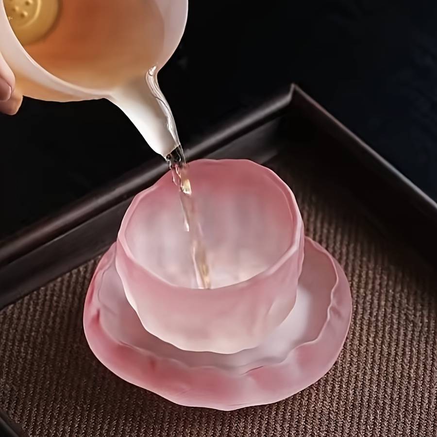 Bowl Style Transparent Pink Irregular Tea Cup  Thickened Base