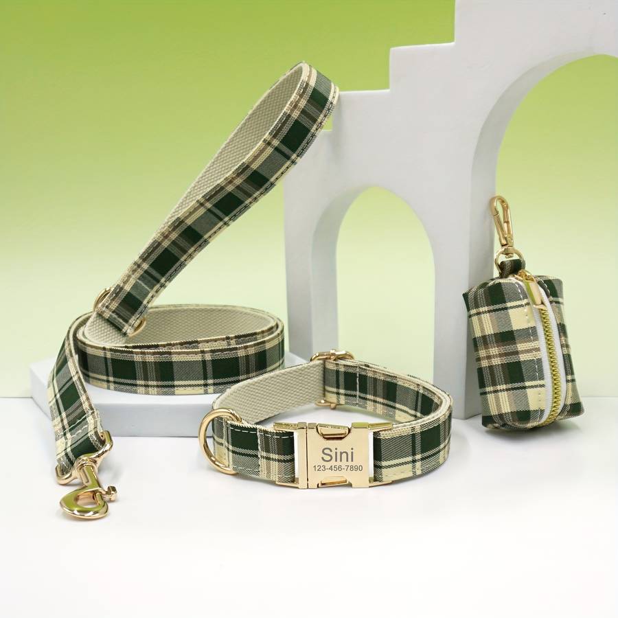 Dog Leash Color Houndstooth Light Golden Leash 3Piece Set Size Xl