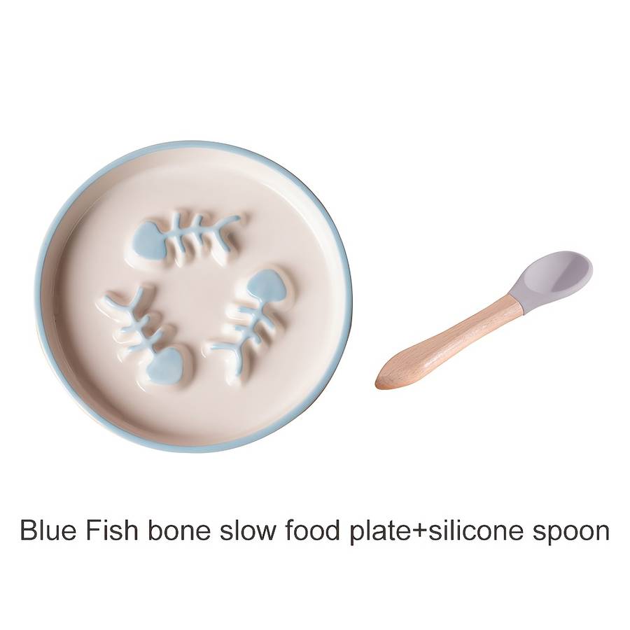 Pet Supplies Color Black Fishbone Plate  Add   Spoon