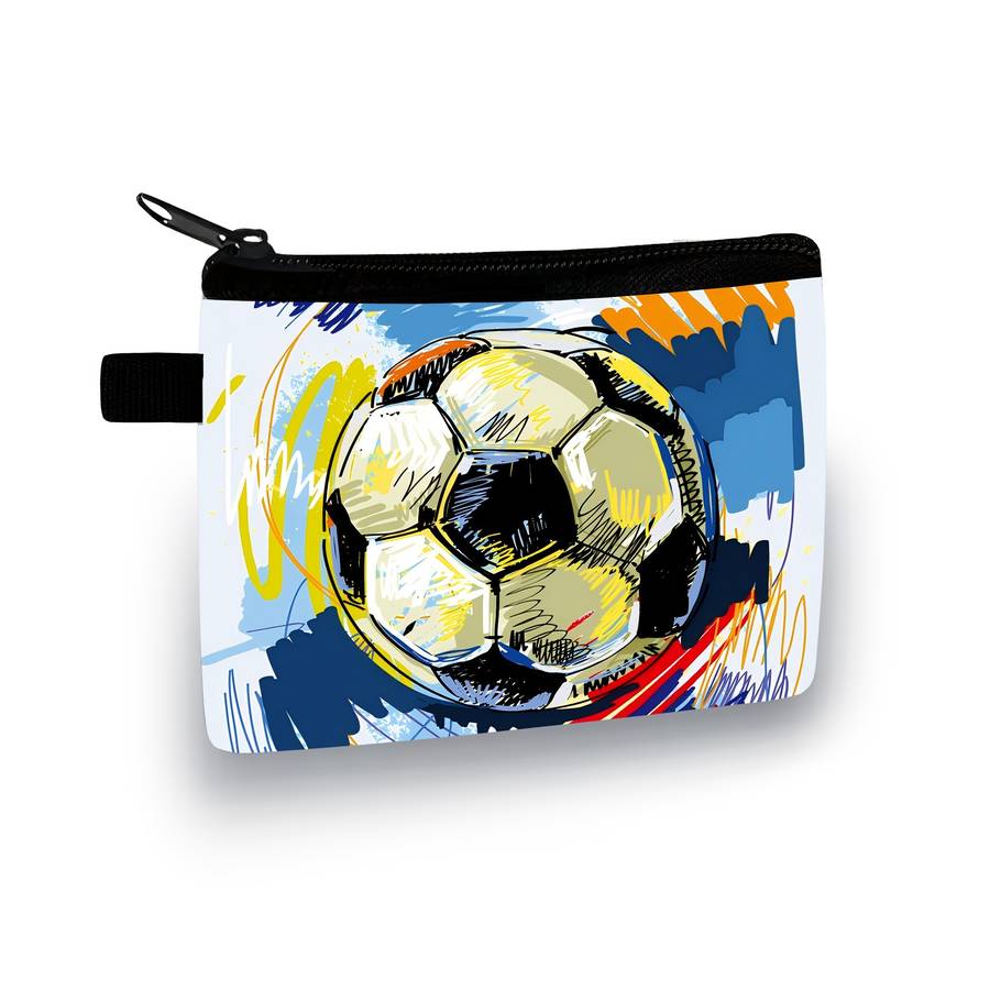 1pc Soccer Ball Graphic Coin Wallet Polyester Zippered Coin Pouch Portable Card Holder for Ages 1