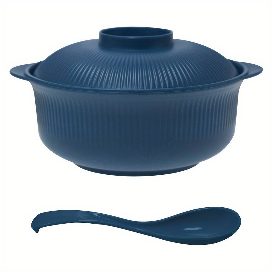 2pcs Set Large Capacity Casserole Style Bowl with Lid and Long Soup Spoon 1100ml 38oz Portable