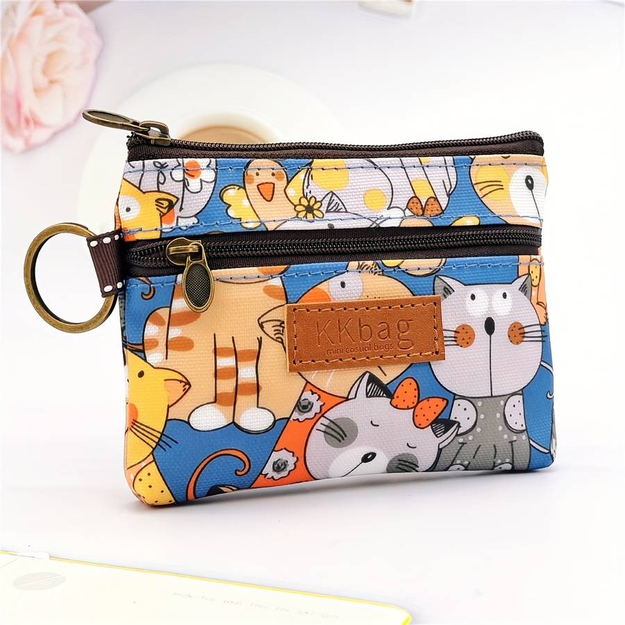 1pc Print Zipper Wallet PurseLightweight Polyester Coin Purse with Multiple Compartments Compac