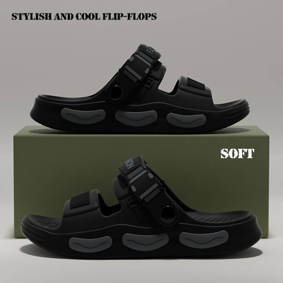 Men Slippers Summer Style Black Gray Size Uk 8.5 To 9