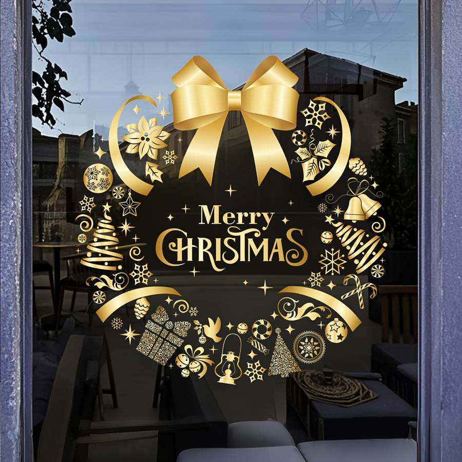 Window Stickers Color Golden Christmas Wreath Quantity1 Piece