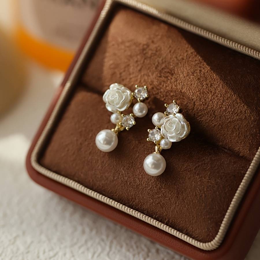 Women S Earrings Items Camellia Imitation Pearl Earrings  1 Pair