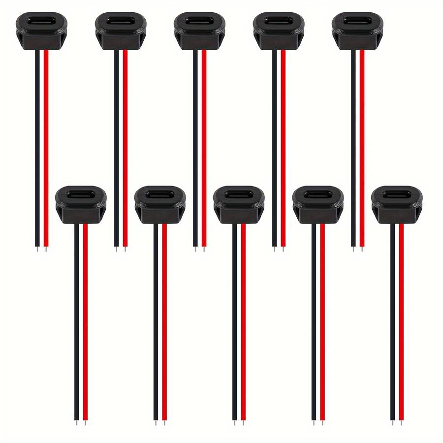 10pcs Type-C Female Chassis 2P Solder Wire Type USB-C Tail Fiber Cable Extension Power Line USB