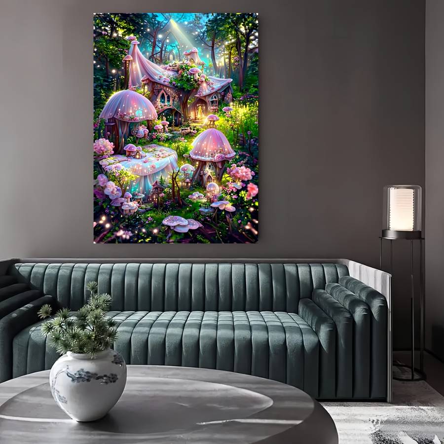 1000pcs Enchanted Mushroom House Puzzle Thick White Cardstock Durable Adult Jigsaw