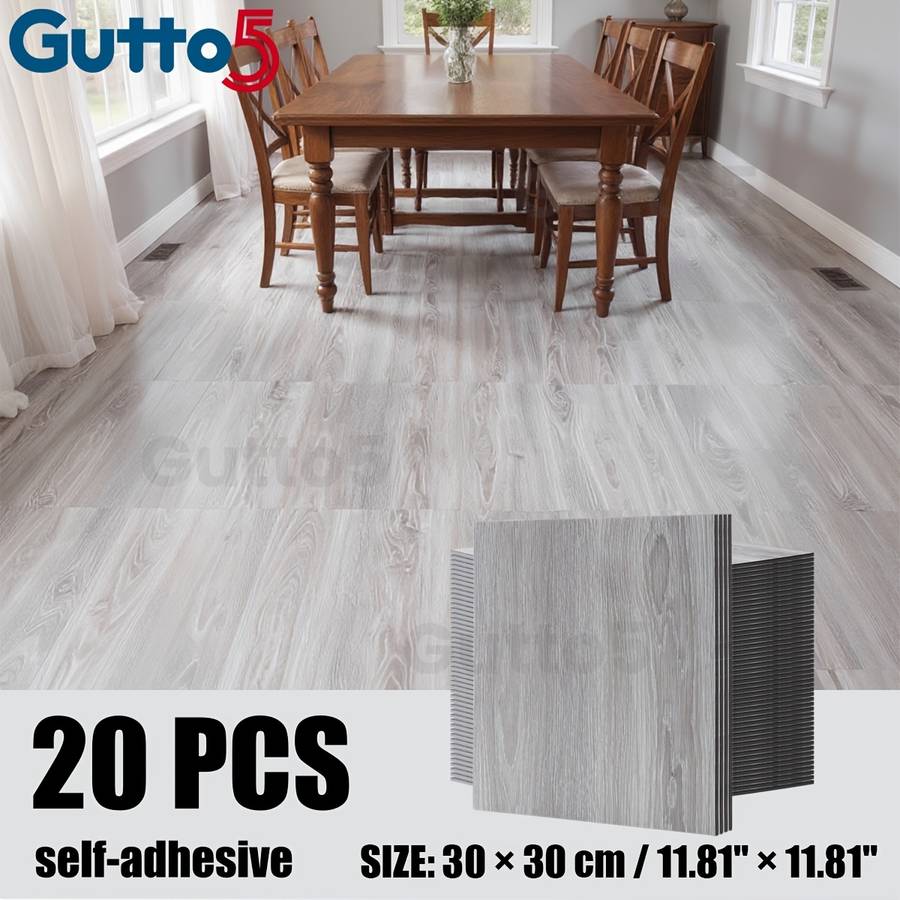 Self Adhesive Floor Stickers 20Pcs 11.8"11.8" 30Cm30Cm Steel Oak