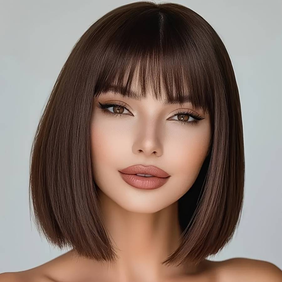 Black Womens Wigs Hair Length 25.4Cm