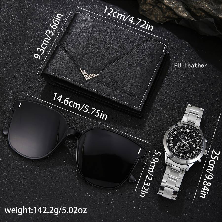 3Pcs Set Of Men Watches Wallets And Glasses Featuring Stylish And
