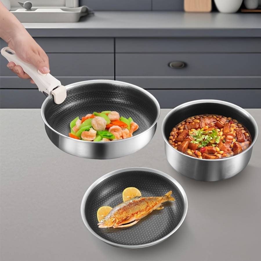 6Pcs Classic Stainless Steel Cookware Set With Detachable Restaurant