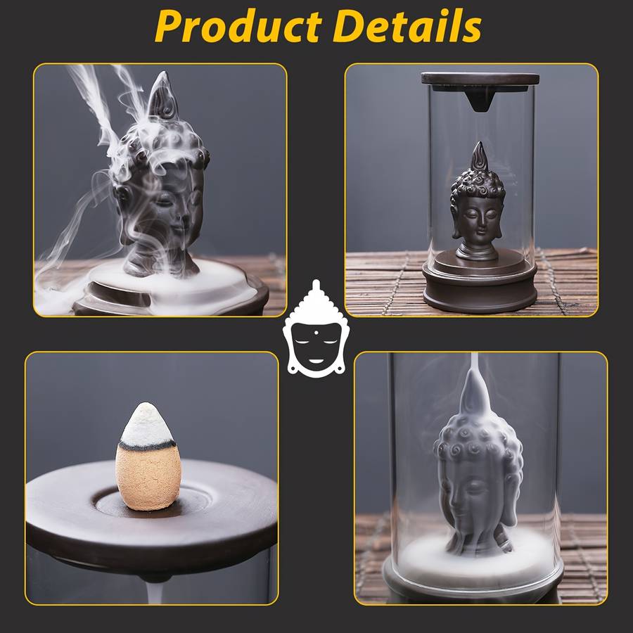 Incense Burner Color  One Piece  Black And Brown Buddha Head Backflow Incense Burner